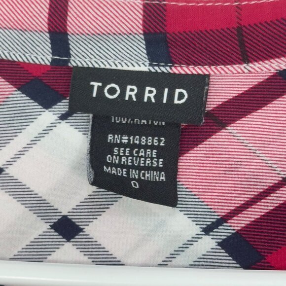 Torrid Womens Pink Baby Doll Plaid Button-Up Tunic Top Size 0 100% Rayon - Picture 4 of 11